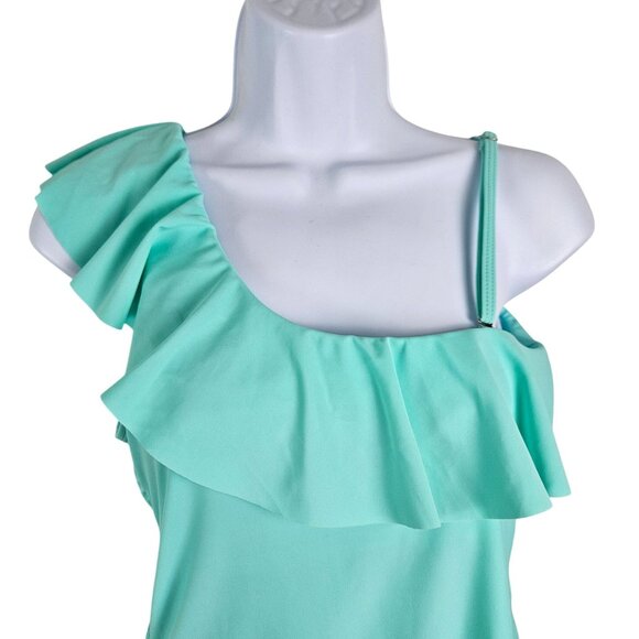 One-Shoulder Ruffle Swimsuit in Aqua - Picture 7 of 11